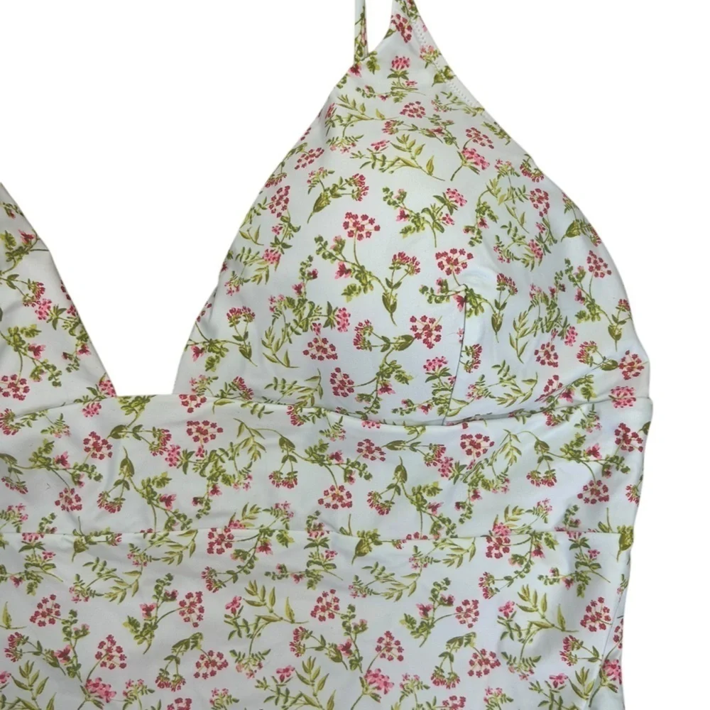 J. Crew Blue Cloud Meadow Floral Plunge One-Piece Swimsuit Womens Plus 24 NWT